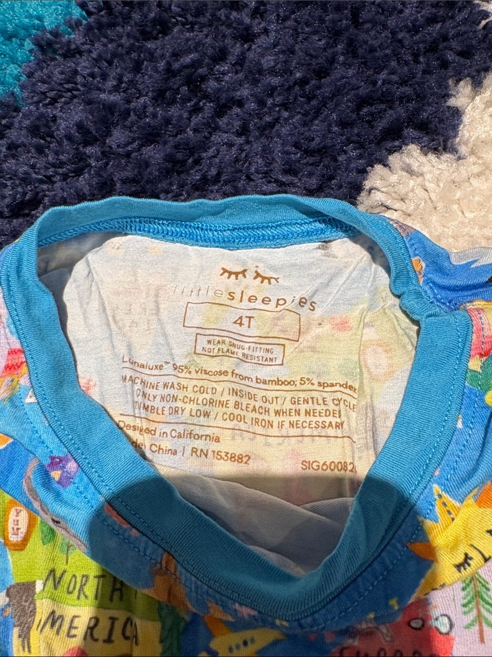Little Sleepies Multicolor World Map Pajama Top with Bright Blue Trim - Picture 2 of 5
